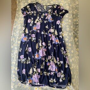 Floral Womans Dress in Navy and Purple